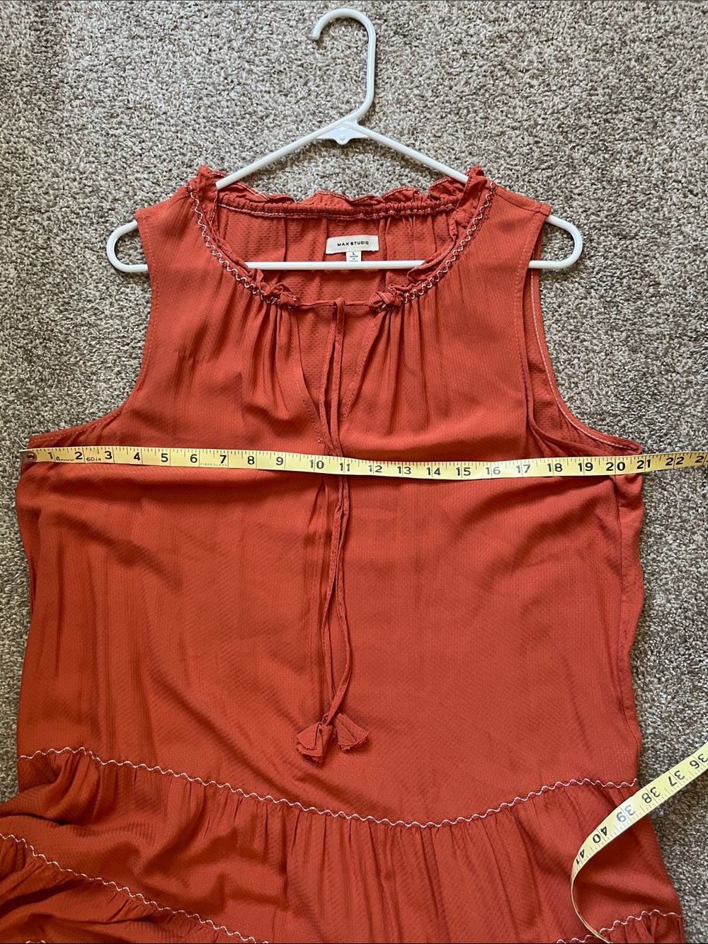 Max Studio Rust Red Sleeveless Tiered Boho Dress with Embroidered Hem - Picture 8 of 8